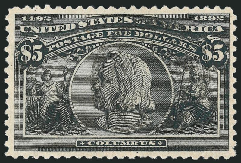 $5.00 Columbian (245).> Choice centering with well-proportioned margins, deep dark shade and detailed impression on brilliant white paper, light target cancel<><>^EXTREMELY FINE GEM. A REMARKABLE USED COPY OF
THE $5.00 COLUMBIAN.^<><>With 1993 P.