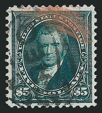 $5.00 Dark Green (278).> Well-centered with wide margins, rich color, bold oval registry cancel, red registry crayon mark at top right, Very Fine