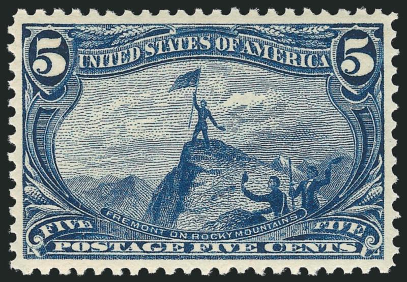 5c Trans-Mississippi (288).> Mint N.H., intense shade nicely complemented by bright paper, beautiful centering, fresh and Extremely Fine, with 2007 P.F. certificate