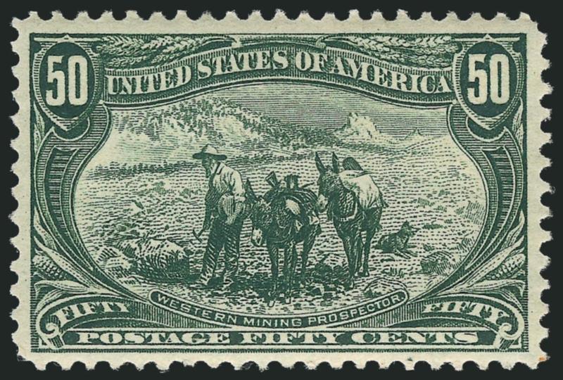 50c Trans-Mississippi (291).> Original gum, bright color, wide balanced margins, tiny gum soak on perf tip at bottom right of little consequence, Extremely Fine