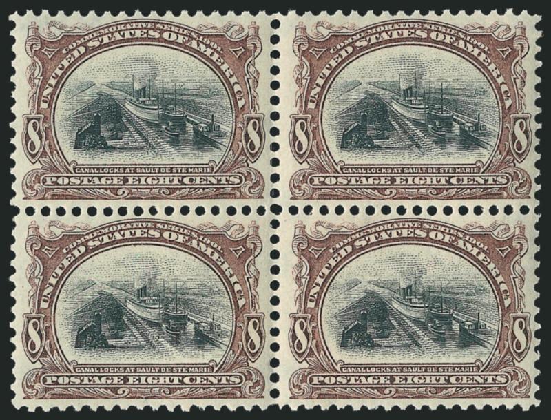 8c Pan-American (298).> Mint N.H. block of four, exceptionally well-centered, strong colors, Very Fine-Extremely Fine, handsome multiple, with 2010 P.S.E. certificate, Scott Retail as four Mint N.H.
singles