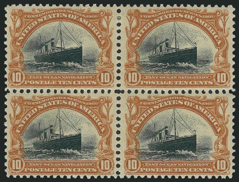 10c Pan-American (299).> Block of four, top pair minor h.r., bottom pair Mint N.H., Very Fine