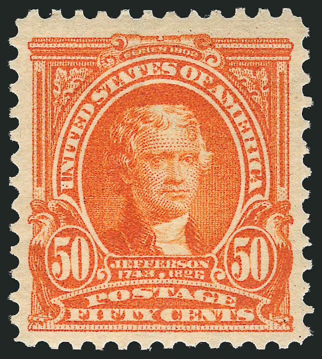 50c Orange (310).> Vivid color on bright paper, huge margins, Extremely Fine