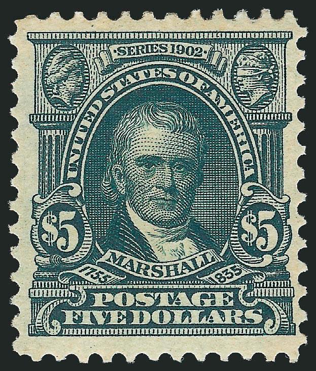 $5.00 Dark Green (313).> Well-centered, deep rich color and lightly hinged, Very Fine, with 2007 P.S.E. certificate