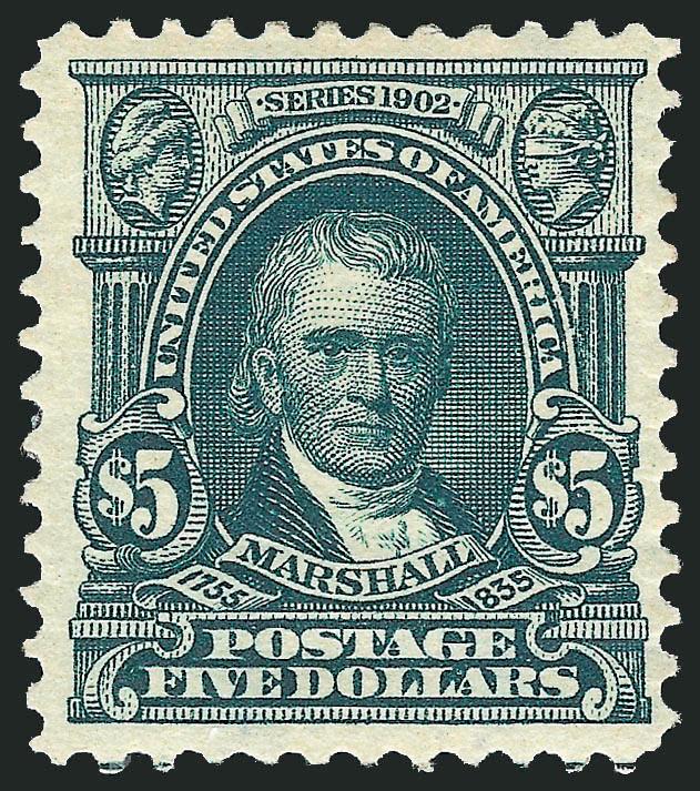 $5.00 Dark Green (313).> Lovely bright color on fresh paper, wide margins and nicely centered, trace of guideline at bottom and two small ink handstamps on gum, Very Fine, with 2005 P.F. certificate