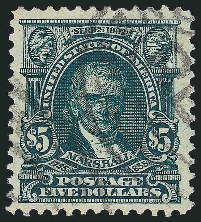 $5.00 Dark Green (313).> Wide margins, nicely centered, rich color, oval registry cancel, Very Fine and choice, with 2010 P.S.E. certificate