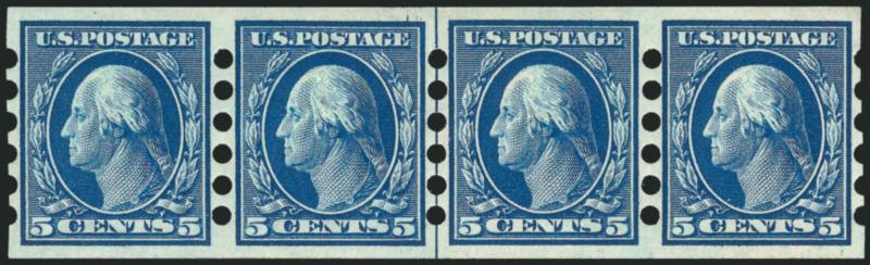 5c Blue, Mailometer Ty. I (347).> Guide line strip of four, end stamps Mint N.H., Very Fine and choice, Scott Retail as guide line pair and pair