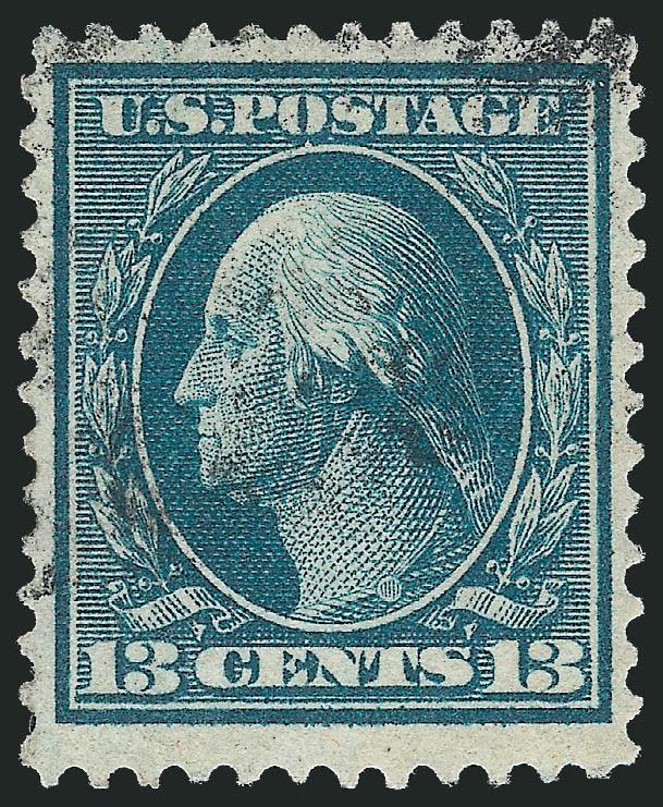 13c Bluish Green, Bluish (365).> Deep rich color on nicely blued paper, unobtrusive cancel (probably Saginaw Mich.)<><>^VERY FINE AND CHOICE USED EXAMPLE OF THE 13-CENT ON BLUISH PAPER.^<><>Most of the small
number of used examples were cancelled