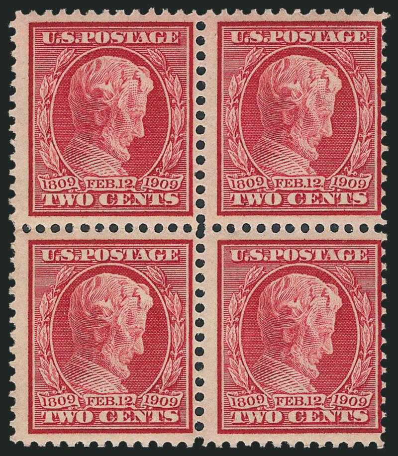 2c Lincoln, Bluish (369).> Mint N.H. block of four, rich color on deeply blued paper, Fine, Scott Retail as singles