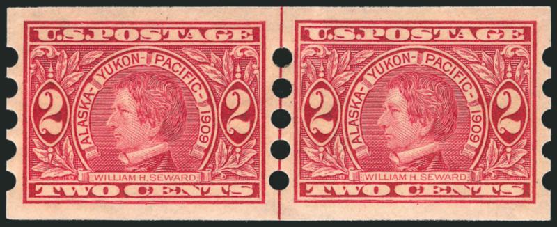 2c Alaska-Yukon, Mailometer Ty. IV (371).> Guide line pair, single hinge mark at center, bright color and choice centering, pencil notation on gum of left stamp, still Extremely Fine