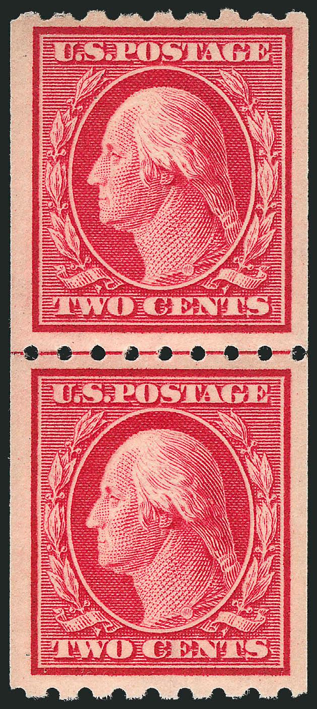 2c Carmine, Coil (391).> Mint N.H. guide line pair, wide margins and attractively centered, deep rich color, Very Fine and choice, with 1999 and 2006 P.F. certificates (VF-XF 85)