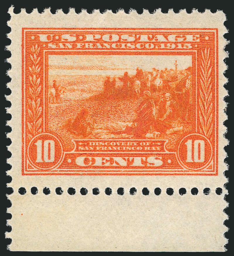 10c Orange, Panama-Pacific (400A).> Mint N.H. with selvage at bottom, vivid color, Very Fine, with 2010 P.S.E. certificate