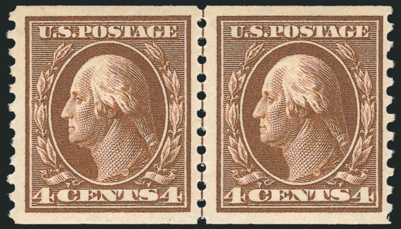 4c Brown, Coil (446).> Mint N.H. guide line pair, fresh, choice color, Very Fine, with 1992 P.F. and 2008 P.S.E. certificates