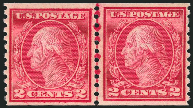 2c Red, Ty. II, Coil (454).> Joint line pair, lightly hinged, bright color, Very Fine, with 1989 P.F. certificate
