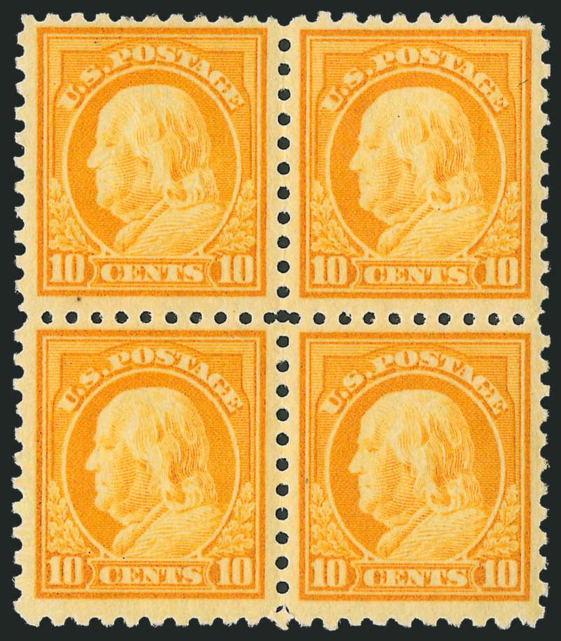 10c Orange Yellow (472).> Mint N.H. block of four, radiant color, Fine, Scott Retail as four Mint N.H. singles