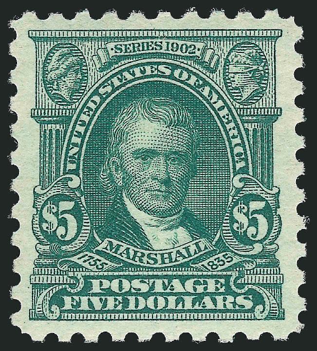 $5.00 Light Green (480).> Mint N.H., almost perfectly centered, bright color and clear impression, Extremely Fine, with 2010 P.S.E. certificate (XF 90 SMQ $650.00)