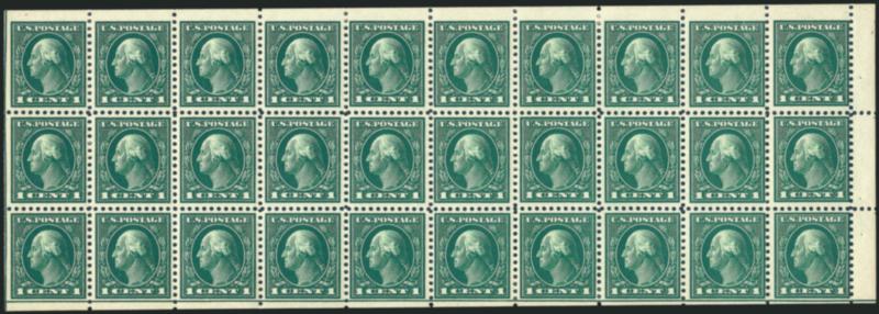 1c Green, A.E.F. Booklet Pane (498f).> Mint N.H., tab right with left and bottom guide lines, Fine-Very Fine, attractive