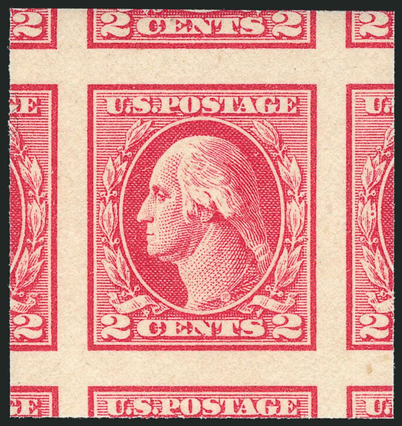 2c Carmine Rose, Ty. IV, Imperforate (532).> Mint N.H. single with enormous picture frame Jumbo margins showing parts of all eight neighboring stamps, fresh and crisp, Extremely Fine Gem, with 2007 P.S.E.
certificate (Superb 98 Jumbo SMQ $300.00 a