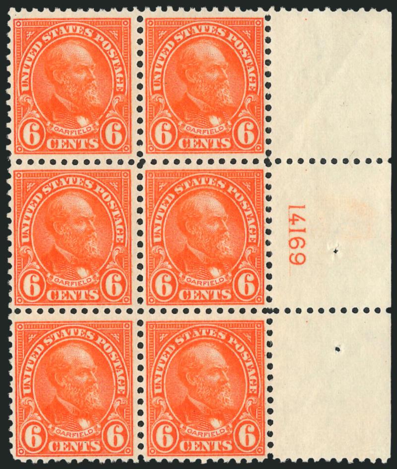 6c Red Orange (558).> Mint N.H. wide right plate no. 14169 block of six, fresh, glowing color, Fine