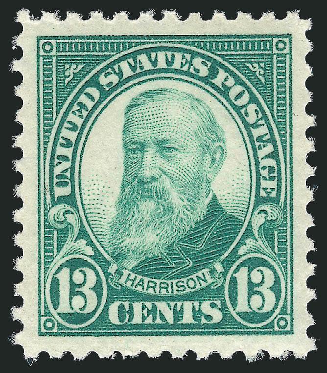 13c Green (622).> Mint N.H., Jumbo margins and precisely centered, intense impression with rich color on brilliant white paper, Extremely Fine Gem, with 2010 P.S.E. certificate (Gem 100 Jumbo SMQ $250.00 as
98, unpriced in higher grades), this is th
