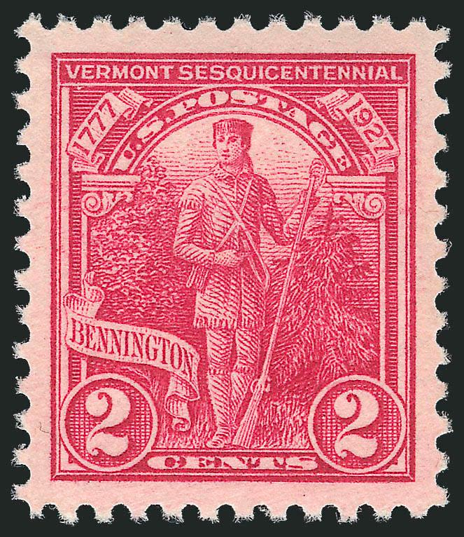 2c Vermont Sesquicentennial (643).> Mint N.H., radiant color, beautiful centering with Jumbo margins, Extremely Fine Gem, with 2010 P.S.E. certificate (Superb 98 Jumbo unpriced in SMQ above the grade of 98,
SMQ $220.00 as 98)