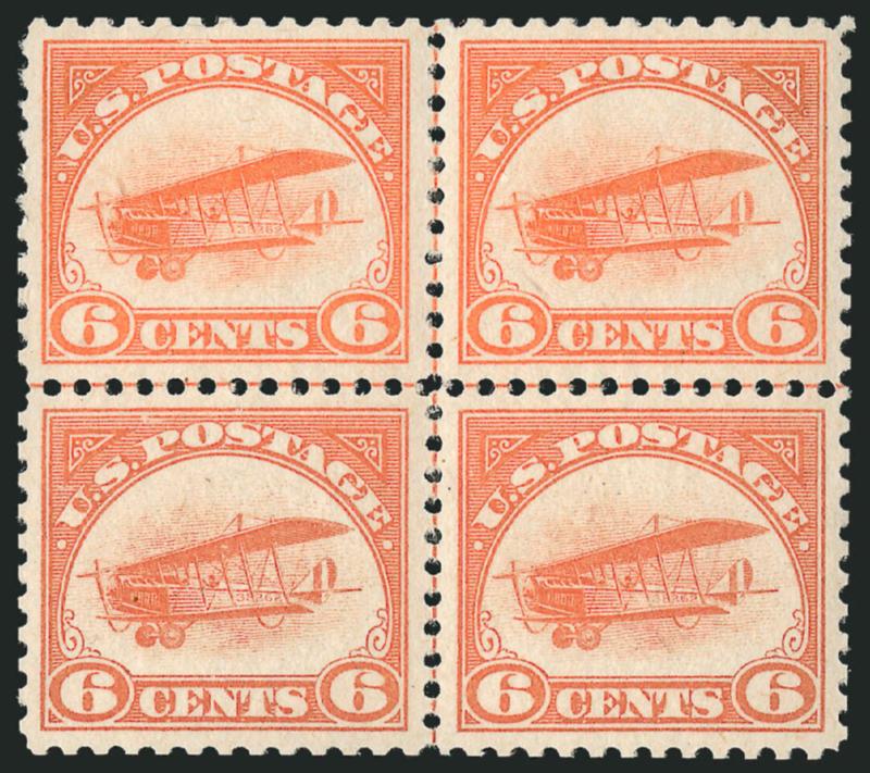 6c-24c 1918 Air Post (C1-C3).> Mint N.H. centerline blocks of four, Fine-Very Fine, Scott Retail as four sets of Mint N.H. singles