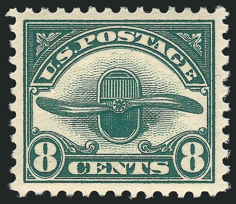 8c Dark Green, 1923 Air Post (C4).> Mint N.H., rich color, unusually choice centering, Extremely Fine Gem, with 2010 P.S.E. certificate (Superb 98 SMQ $450.00), only five have graded higher to date