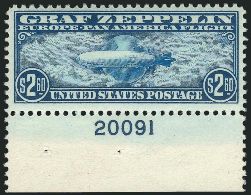 $2.60 Graf Zeppelin (C15).> Plate no. 20091 selvage at bottom, lightly hinged, rich color and well-centered, Very Fine
