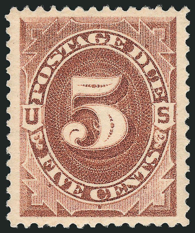 5c Brown (J4).> Original gum, barest trace of what may be hinging, bright color,. Jumbo margins, reperfed at right mentioned on most recent certificate, Extremely Fine appearance, with 1993 P.F. certificate
(stating genuine implying Mint N.H.) and