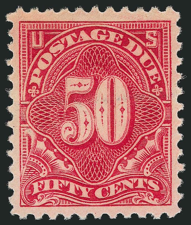 50c Carmine Rose (J67).> Mint N.H., choice margins and centering, vivid color, Extremely Fine, with 2010 P.S.E. certificate (XF 90 SMQ $520.00)
