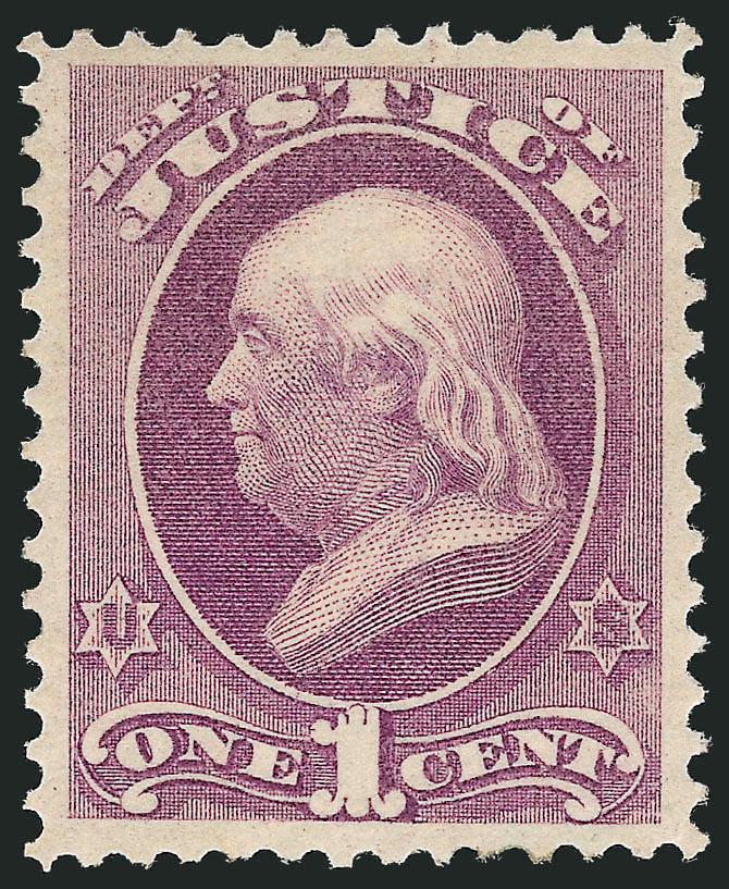 1c Justice (O25).> Original gum, exceptionally well-centered, fresh, lovely pastel color, Extremely Fine, with 2010 P.S.E. certificate