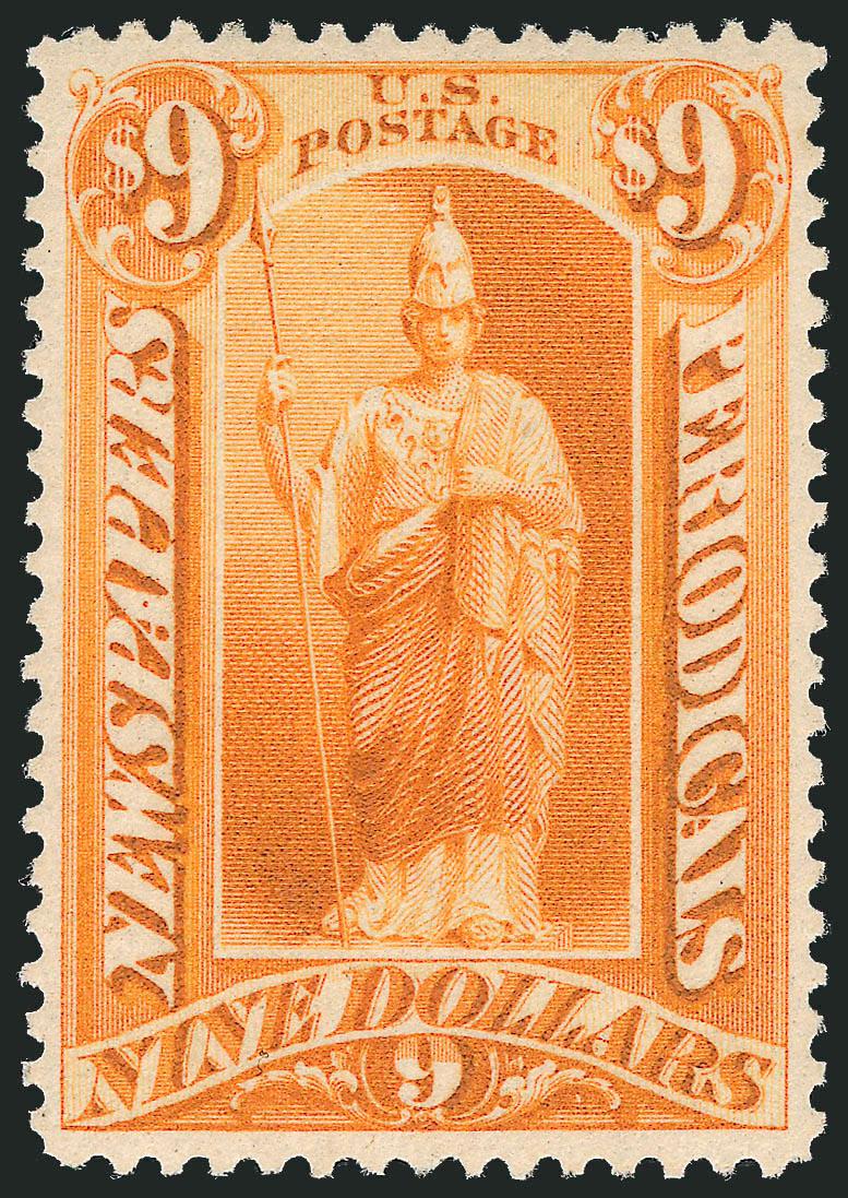$9.00 Orange, 1879 Issue (PR74).> Original gum, lightly hinged, choice margins and exceptional centering, golden shade, Extremely Fine, with 1992 and 2008 P.F. certificates