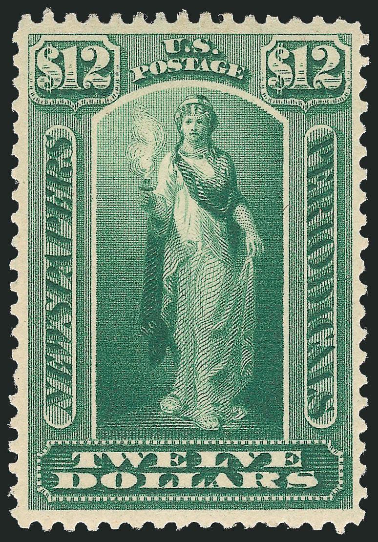 $12.00 Yellow Green, 1879 Issue (PR75).> Original gum, attractive margins and handsomely centered, strong color and clear impression, Extremely Fine, with 1995 and 2008 P.F. certificates