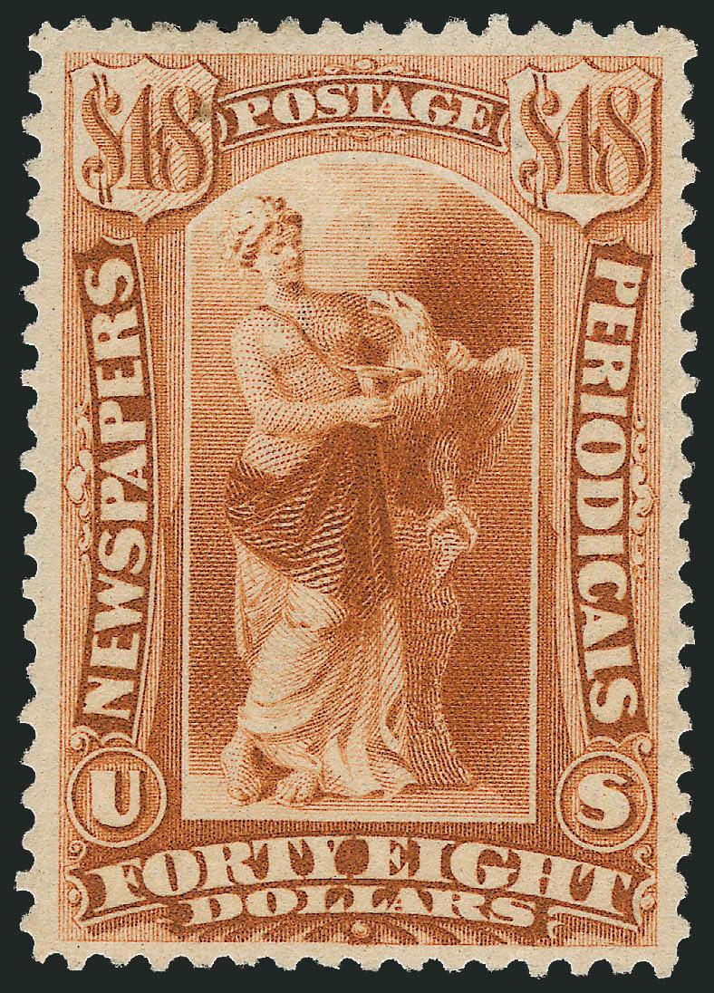 $48.00 Yellow Brown, 1879 Issue (PR78).> Original gum, lightly hinged, almost perfectly centered with delightful color and impression, Extremely Fine, with 1990 and 2008 P.F. certificates