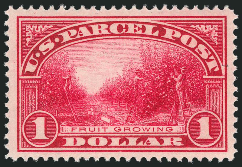 $1.00 Parcel Post (Q12).> Mint N.H., brilliant color, well-proportioned margins, Very Fine and choice, with 2011 P.S.E. certificate (VF-XF 85 SMQ $900.00)