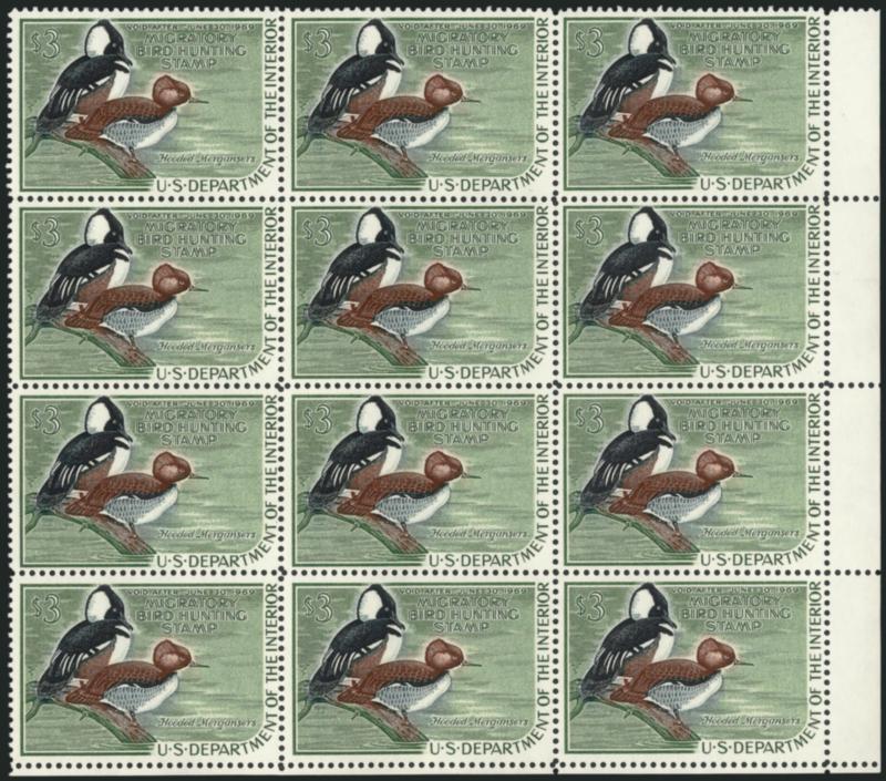 $3.00 1968 Hunting Permit (RW35).> Mint N.H. block of twelve, Very Fine