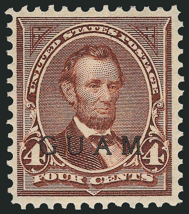 GUAM, 1900, 4c Lilac Brown, Special Printing (4SP).> Original gum, faintly hinged, with red Special Surcharge backstamp, Very Fine, ex Whitpain, with 1978 and 2009 P.F. certificates