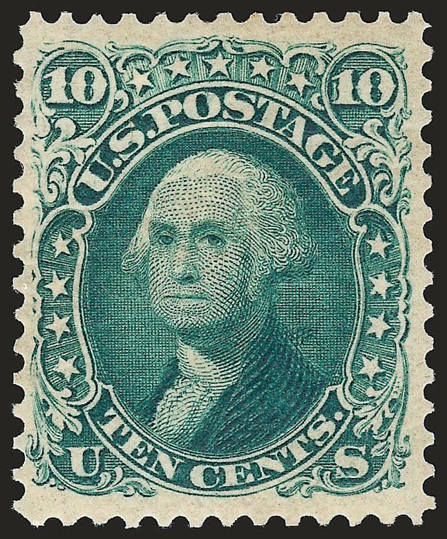 10c Green, Re-Issue (106).> Original gum which is slightly brownish, deep rich color on bright paper, wide and balanced margins<><>^EXTREMELY FINE. A BEAUTIFUL ORIGINAL-GUM EXAMPLE OF THE 10-CENT 1861
RE-ISSUE.^<><>Only 451 were sold. With 1998 a