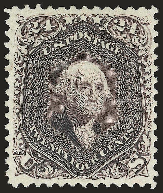 24c Deep Violet, Re-Issue (109).> Original gum, lightly hinged, dark color and sharp proof-like impression on crisp bright paper, well-centered with long full perforations<><>^EXTREMELY FINE. A WONDERFULLY
CHOICE EXAMPLE OF ONE OF THE RAREST OF THE