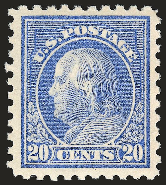 20c Ultramarine (438).> Barest trace of hinging, brilliant color on bright paper, huge margins, Extremely Fine