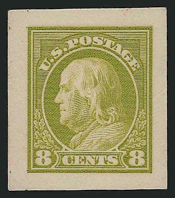 8c Olive Green, Panama-Pacific Small Die Proof on Wove (414P2a).> Large margins, bright color, Very Fine and choice, scarce as only 3-5 were produced