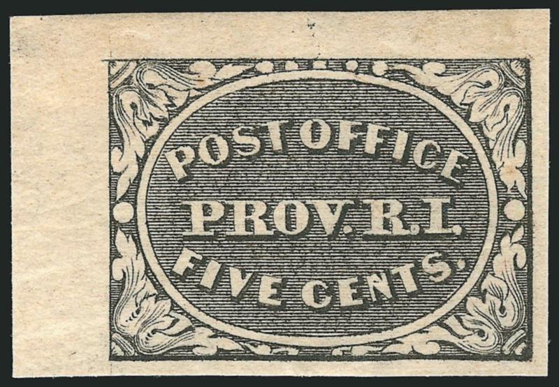 Providence R.I., 5c Gray Black (10X1).> Position 1, original gum, large to huge margins incl. top left corner margin, intense shade, Extremely Fine, with 2000 P.F. certificate