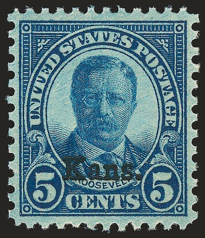 5c Kans. Ovpt. (663).> Mint N.H., magnificent centering, and choice margins, strong color, Extremely Fine Gem, with 2007 P.S.E. certificate (XF-Superb 95 SMQ $320.00)