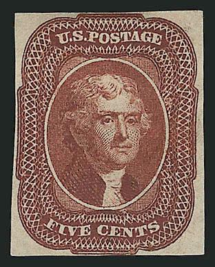 5c Deep Red Brown, Trial Color Plate Proof on Wove (12TC5).> Large margins, rich color, fresh and Very Fine, looks very much like the issued stamp
