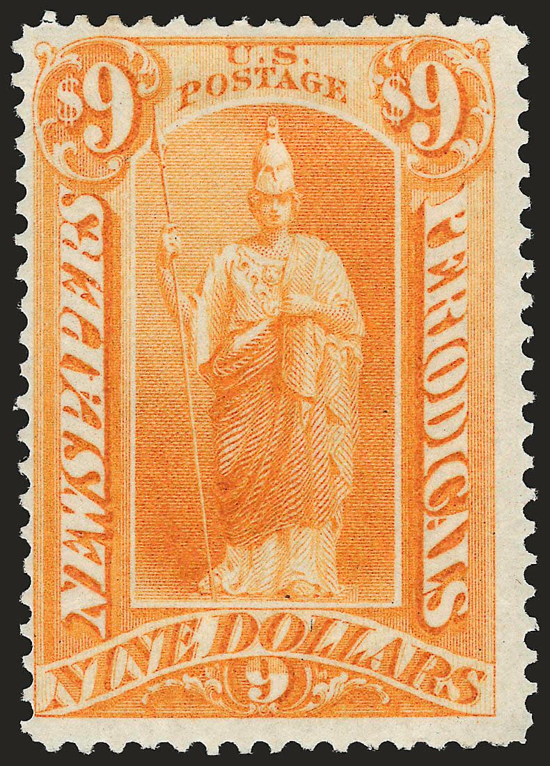 $9.00 Yellow, 1875 Issue (PR27).> Original gum, small h.r., wonderful vivid color, Fine