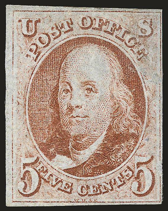 5c Red Brown (1).> Margins to clear, cancel removed, small thin spot at top, appears Fine