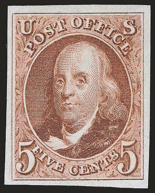 5c Red Brown, Reproduction (3).> Without gum as issued, large margins, beautiful color on crisp paper, Extremely Fine, with 2006 P.F. certificate (XF 90 SMQ $1,000.00)