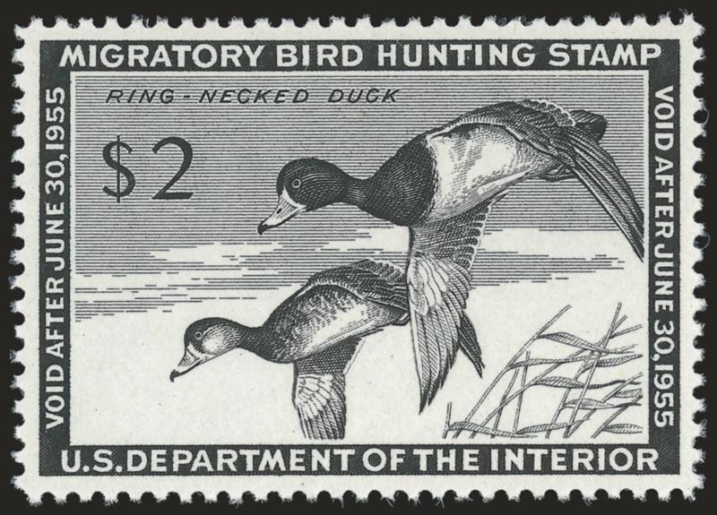 $2.00 1954 Hunting Permit (RW21).> Mint N.H., nice margins and beautifully centered, fresh, Extremely Fine Gem, with 2007 P.S.E. certificate (XF-Superb 95 SMQ $215.00)