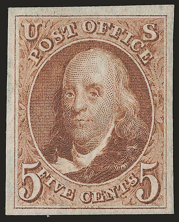 5c Red Brown, Reproduction (3).> Without gum as issued, large even margins, brilliant color, Extremely Fine