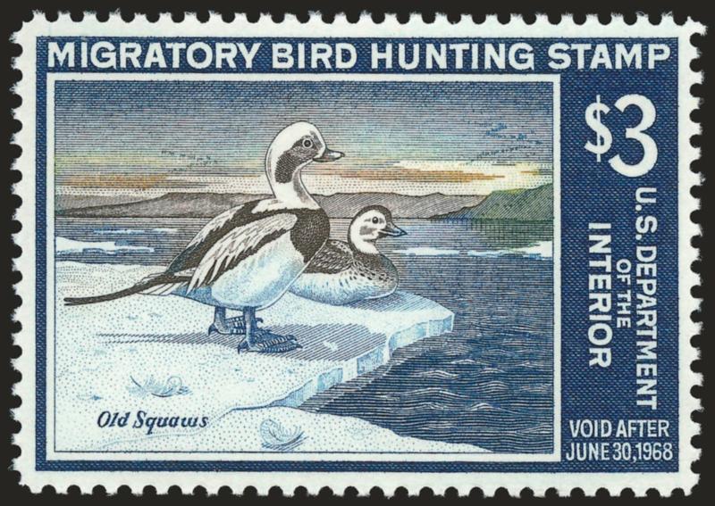 $3.00 1967 Hunting Permit (RW34).> Mint N.H., choice margins and exceptionally well-centered, Extremely Fine Gem, with 2007 P.S.E. certificate (XF-Superb 95 SMQ $285 .00)